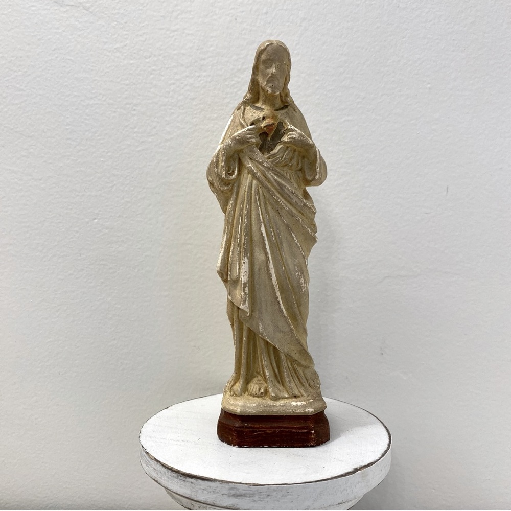 French Antique Sacred Heart of Jesus Statue by Pieraccini